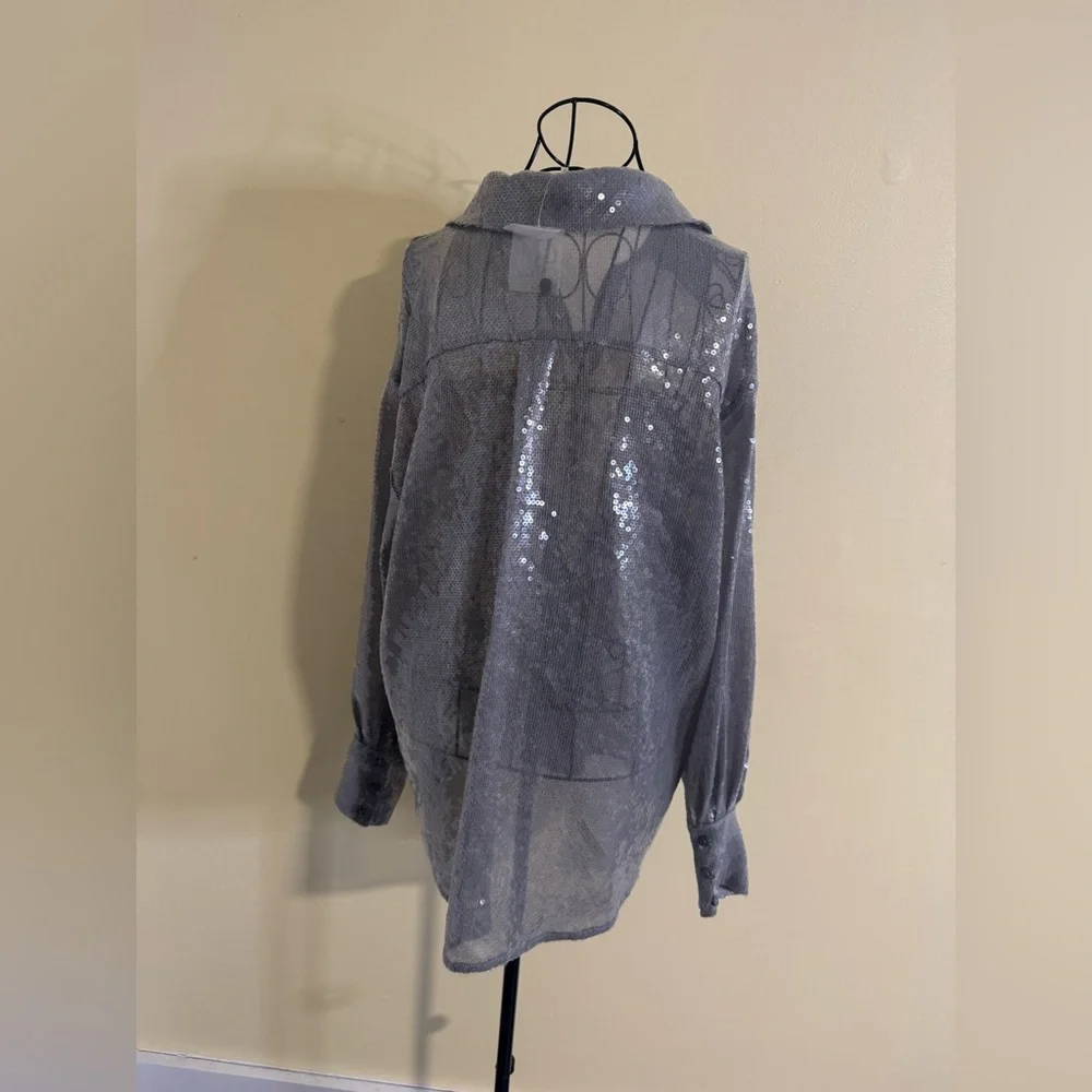 NWOT Free People Disco Margarita Button down Size Small in Silver